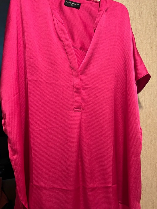 Lane Bryant Tops - Lane Bryant Hot Pink V-Neck Short Sleeve Tunic